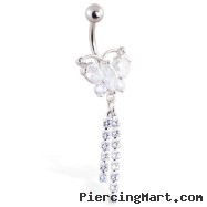 Jeweled butterfly navel ring with jeweled dangles