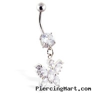 Navel ring with dangling jeweled butterfly