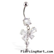 Navel ring with dangling clear butterfly and gems