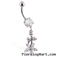 Navel ring with clear jeweled dangle and flower