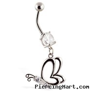 Navel ring with dangling side angle butterfly