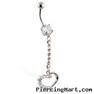 Jeweled dangling belly ring with jeweled heart