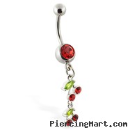 Belly ring with double dangling cherries