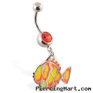 Navel ring with dangling neon fishy