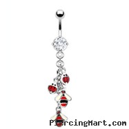 Navel ring with dangling ladybugs