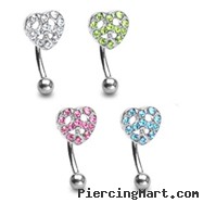 Curved barbell with jewel paved peace heart, 16 ga