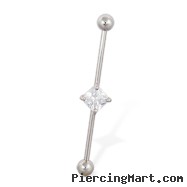 Industrial straight barbell with jeweled square 14 ga