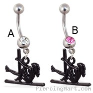 Navel Ring with Dangling Stripper And Pole