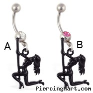 Navel ring with dangling dancer on pole