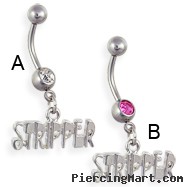 Navel ring with dangling steel "STRIPPER"