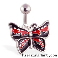 Red and black butterfly belly ring