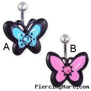 Jeweled acrylic butterfly belly ring