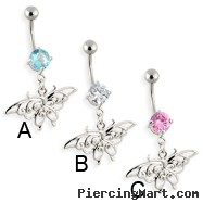 Belly ring with dangling vintage butterfly