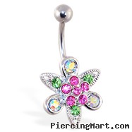 Multi-color flower and leaf belly ring