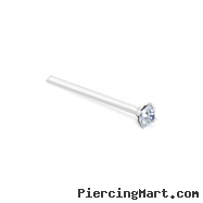 Sterling Silver nose pin with 1mm clear gem and long tail for custom bend, 20 ga