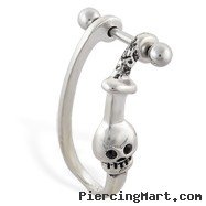 Straight helix barbell with dangling black eyed skull and sword cuff , 16 ga