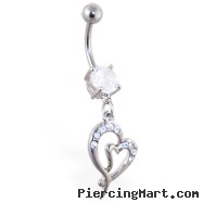 Navel ring with dangling jeweled broken heart