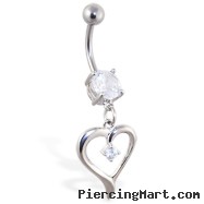 Navel ring with dangling heart with gem