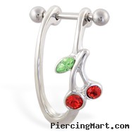 Straight helix barbell with dangling cherry cuff , 16 ga