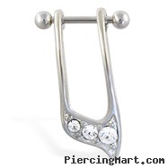 Straight helix barbell with dangling clear jeweled cuff , 16 ga