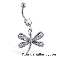 Navel ring with dangling jeweled dragonfly