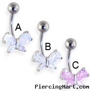 Jeweled belly ring with small butterfly