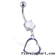 Navel ring with dangling plain heart with gem