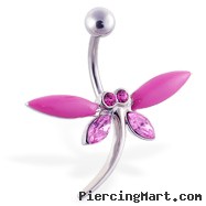 Large pink jeweled dragonfly belly ring