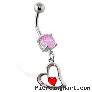 Navel ring with dangling red jeweled heart