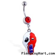 Belly ring with dangling scary masked face