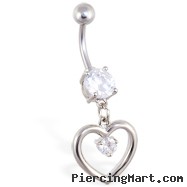 Navel ring with dangling heart and small gem