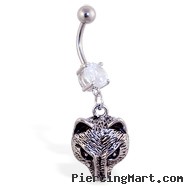 Belly ring with dangling wolf face