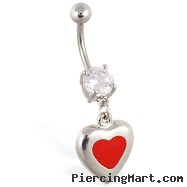 Navel ring with dangling steel red heart