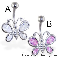 Large jeweled butterfly belly ring