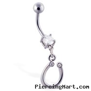 Navel ring with dangling jeweled horseshoe