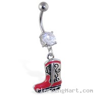 Belly ring with dangling red boot