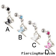 Straight barbell with dangling jeweled fairy