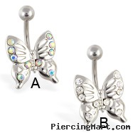 Jeweled butterfly belly ring