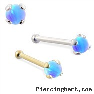 14K Gold Nose Bone with 2mm Round Blue Opal