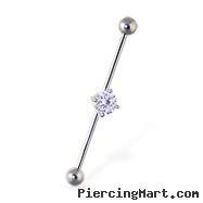 Industrial straight barbell with gem, 14 ga