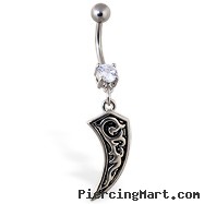 Navel ring with dangling hook with tribal design