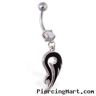 Navel ring with dangling black tribal design