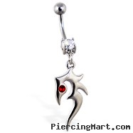 Navel ring with dangling tribal design with small red gem