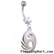 Navel ring with dangling steel tribal design