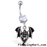 Navel ring with dangling grim reaper