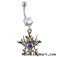 Navel ring with dangling dragon head with gold colored star