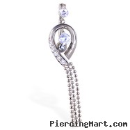 Reversed belly button ring with dangling jewels and chains