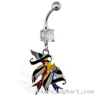 Navel ring with dangling colorful birds