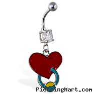 Navel ring with dangling pierced heart