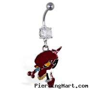 Navel Ring with Dangling Red Skull